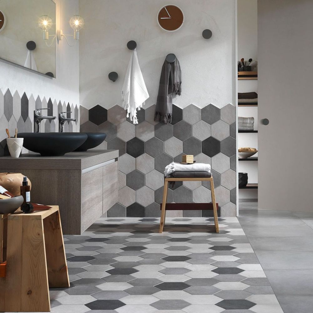 Gạch l&aacute;t tổ ong t&ocirc;ng trung t&iacute;nh gi&uacute;p kh&ocirc;ng gian th&ecirc;m phần nghệ thuật v&agrave; sang trọng