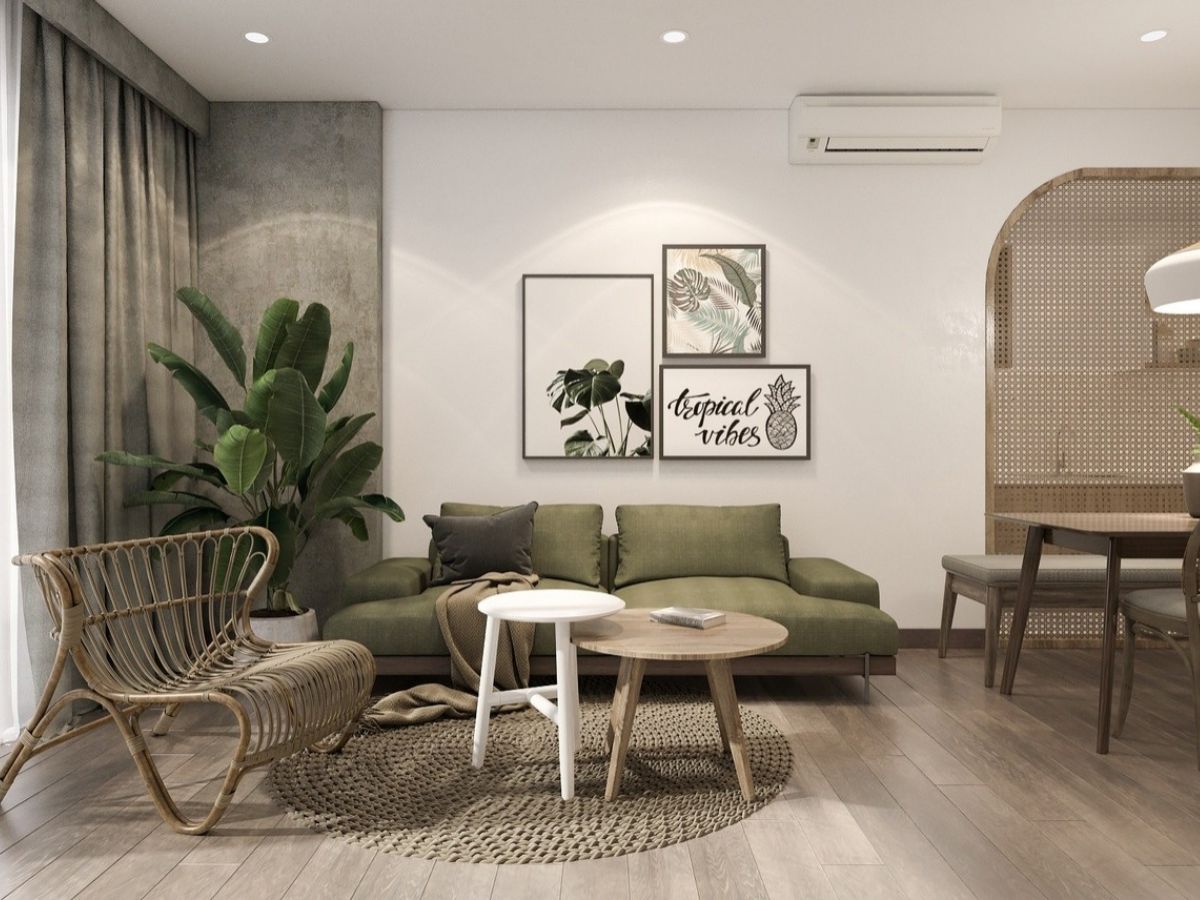 Bộ tranh thi&ecirc;n nhi&ecirc;n tạo điểm nhấn cho mảng tường ph&ograve;ng kh&aacute;ch