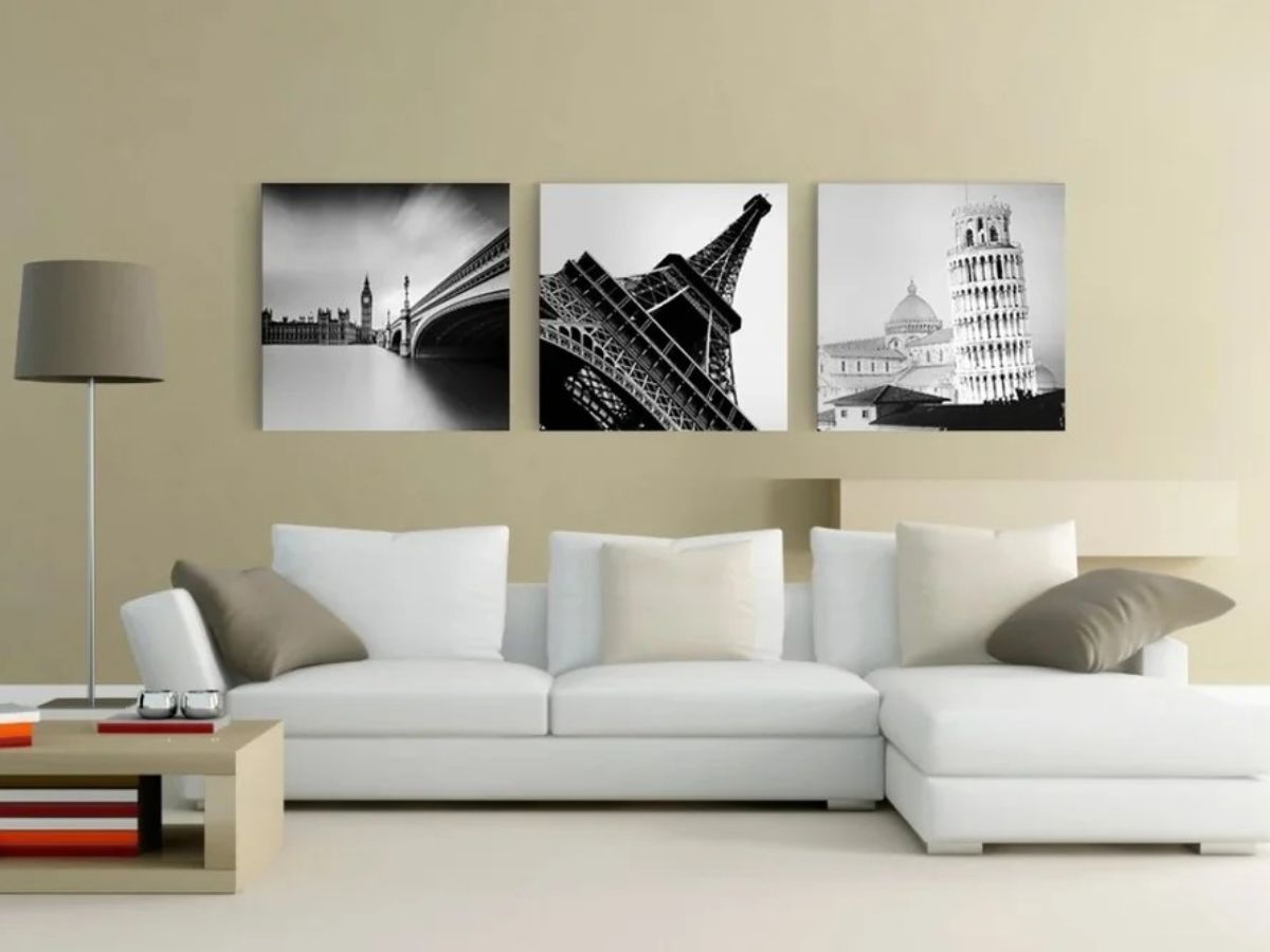 Bức tường sau sofa l&agrave; vị tr&iacute; đặt tranh treo tường ph&ograve;ng kh&aacute;ch ph&ograve;ng kh&aacute;ch