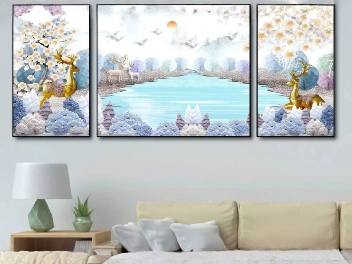 Tranh treo tường trang tr&iacute; ph&ograve;ng kh&aacute;ch c&oacute; chủ đề thi&ecirc;n nhi&ecirc;n, hoa l&aacute; d&agrave;nh cho người hướng ngoại