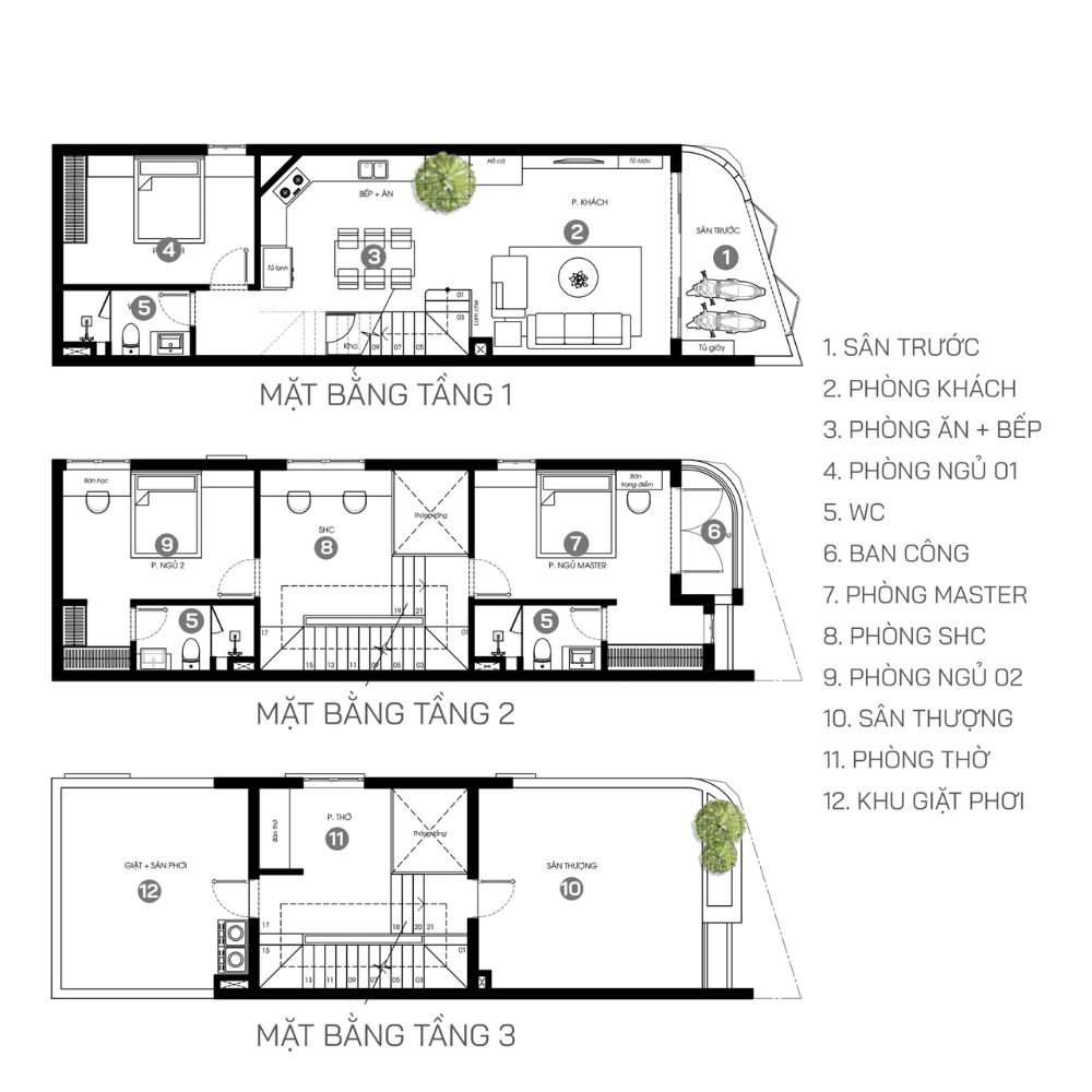 Gợi &yacute; c&aacute;ch bố tr&iacute; kh&ocirc;ng gian khoa học, hợp l&yacute; cho mẫu nh&agrave; ống 3 tầng 5x17m