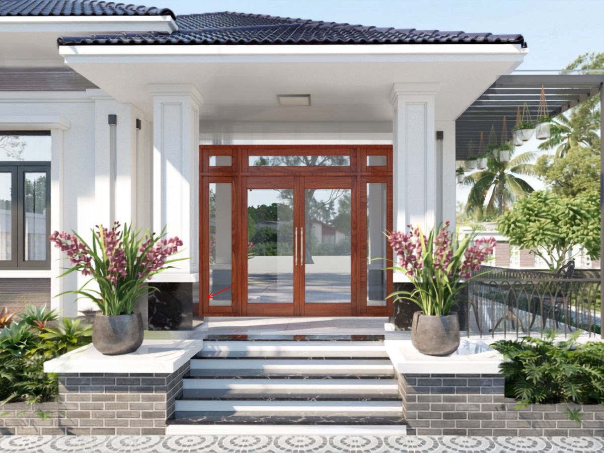 Ch&acirc;n cột vu&ocirc;ng l&agrave;m từ đ&aacute; ph&ugrave; hợp với kh&ocirc;ng gian mang phong c&aacute;ch sang trọng