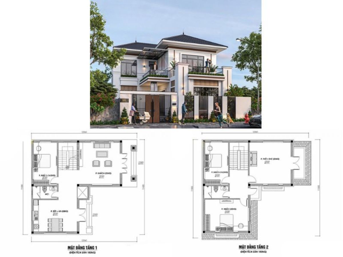 Gợi &yacute; bố tr&iacute; kh&ocirc;ng gian cho nh&agrave; chữ L 2 tầng 3 ph&ograve;ng ngủ