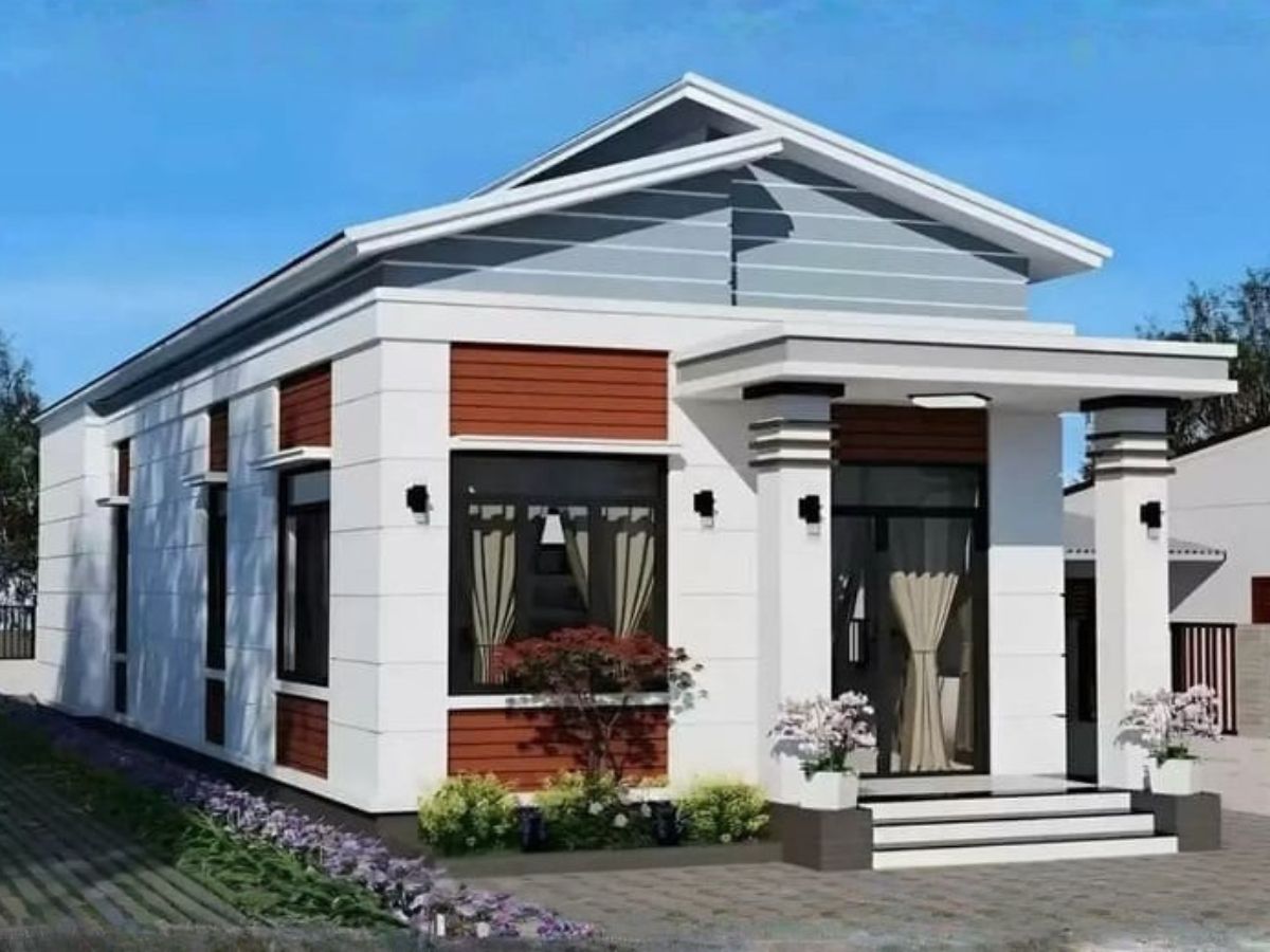 M&aacute;i lệch tạo điểm nhấn độc đ&aacute;o cho ng&ocirc;i nh&agrave; m&agrave; vẫn giữ n&eacute;t tối giản, kh&ocirc;ng cầu kỳ