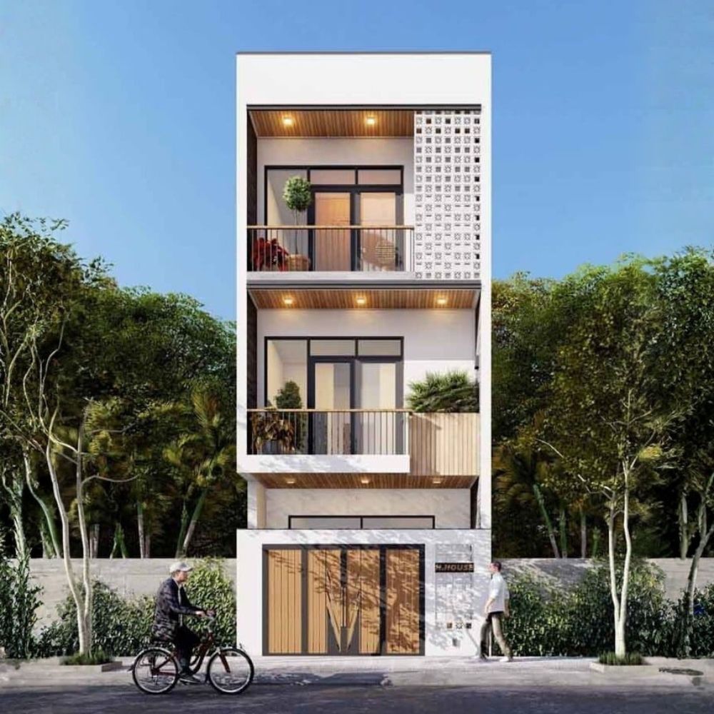 Nh&agrave; 3 tầng m&aacute;i bằng hiện đại kết hợp cửa k&iacute;nh lớn