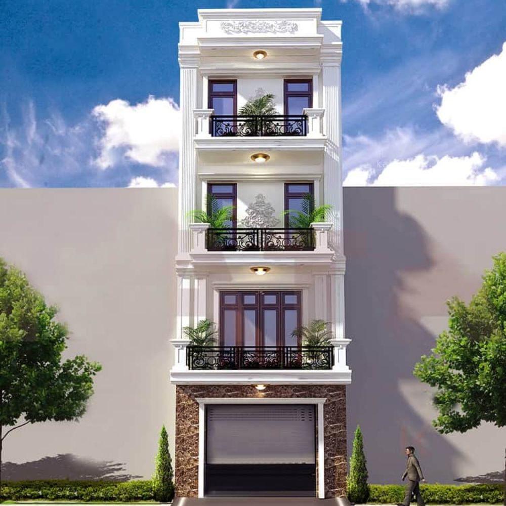 Mẫu nh&agrave; 4 tầng phong c&aacute;ch T&acirc;n cổ điển sang trọng