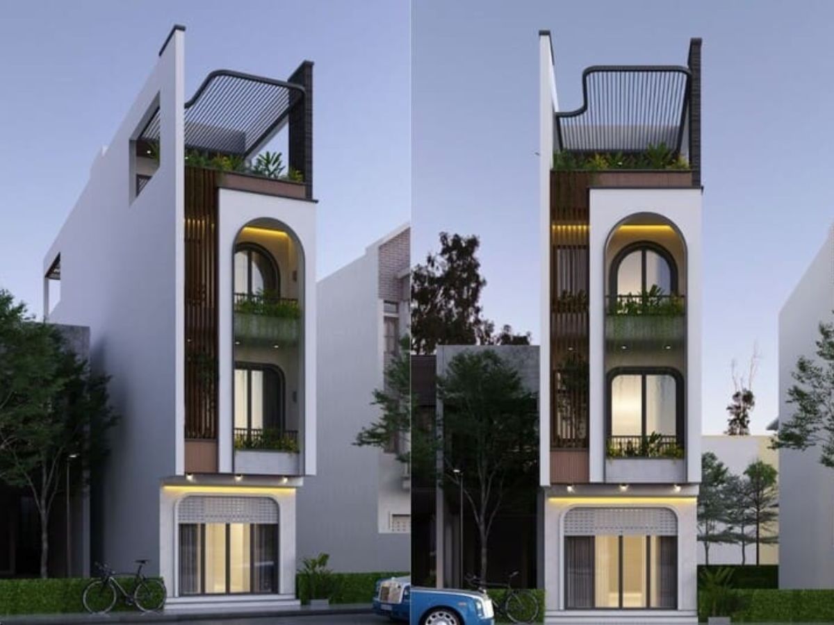 Nh&agrave; ống 2 tầng 1 tum theo phong c&aacute;ch hiện đại