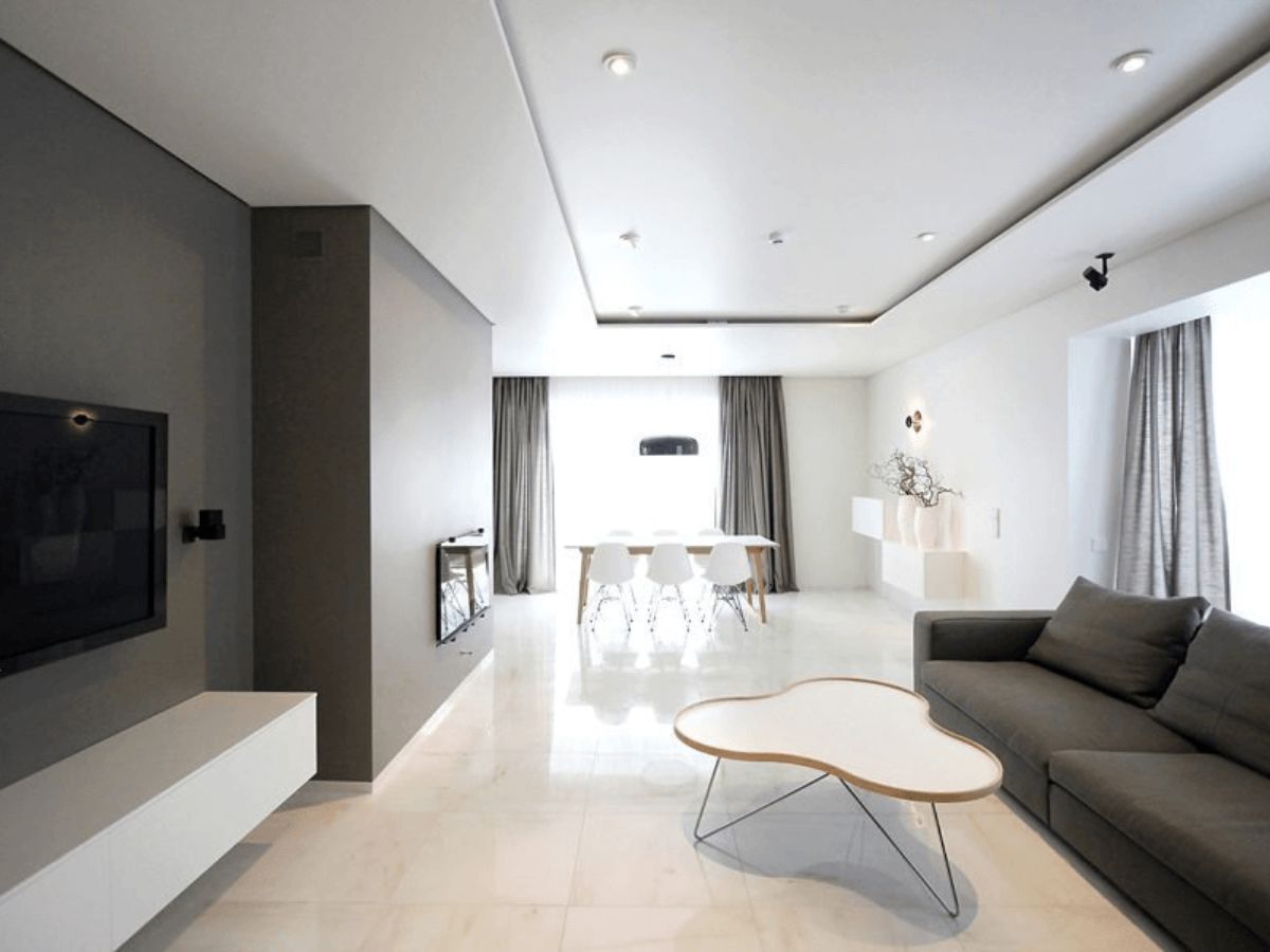 Nội thất tối giản với tone m&agrave;u trắng v&agrave; x&aacute;m đen