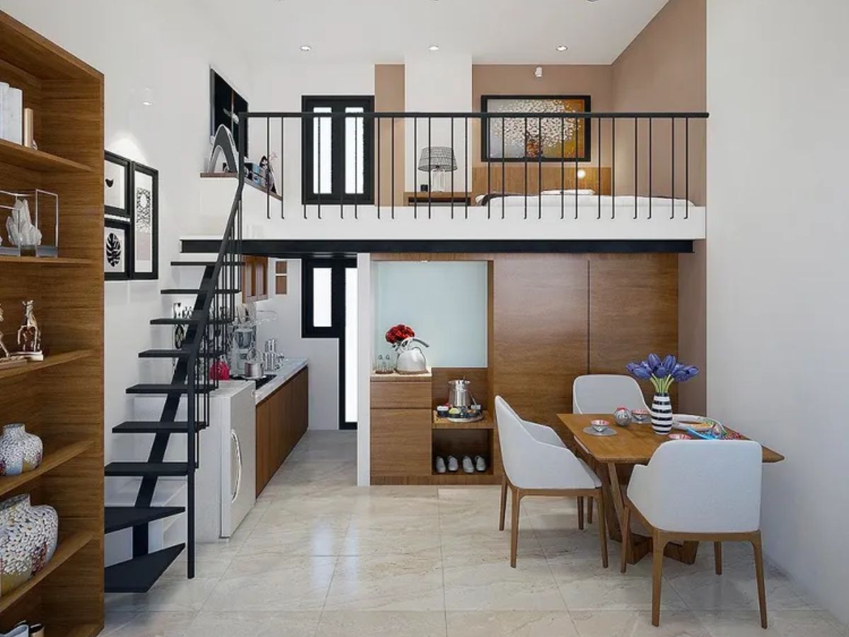 Nh&agrave; g&aacute;c lửng đơn giản tập trung v&agrave;o t&iacute;nh thực dụng, lược bỏ c&aacute;c chi tiết kh&ocirc;ng cần thiết