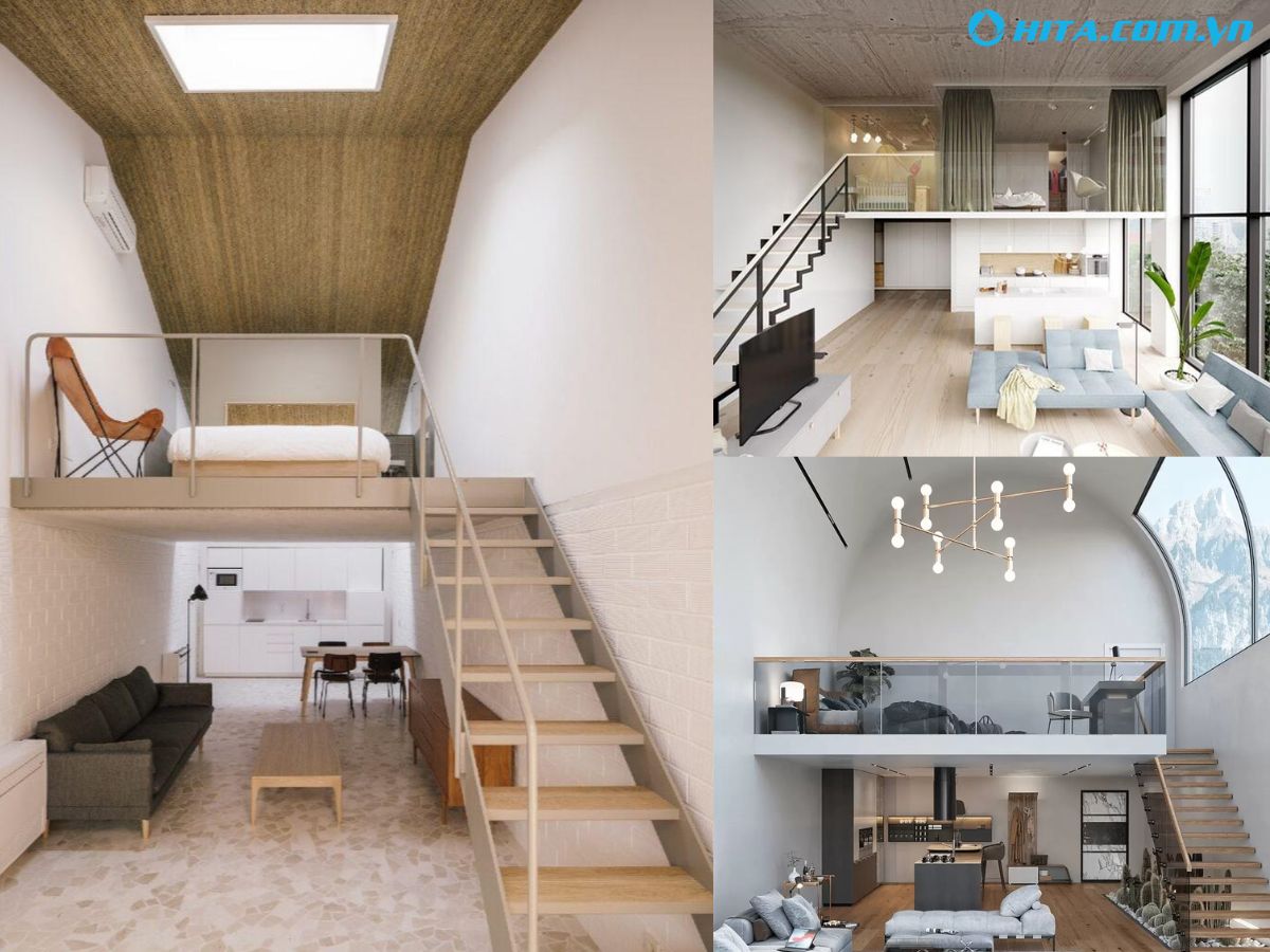 Nh&agrave; g&aacute;c lửng kh&ocirc;ng gian mở kết hợp cửa k&iacute;nh, giếng trời gi&uacute;p kh&ocirc;ng gian lu&ocirc;n s&aacute;ng v&agrave; tho&aacute;ng