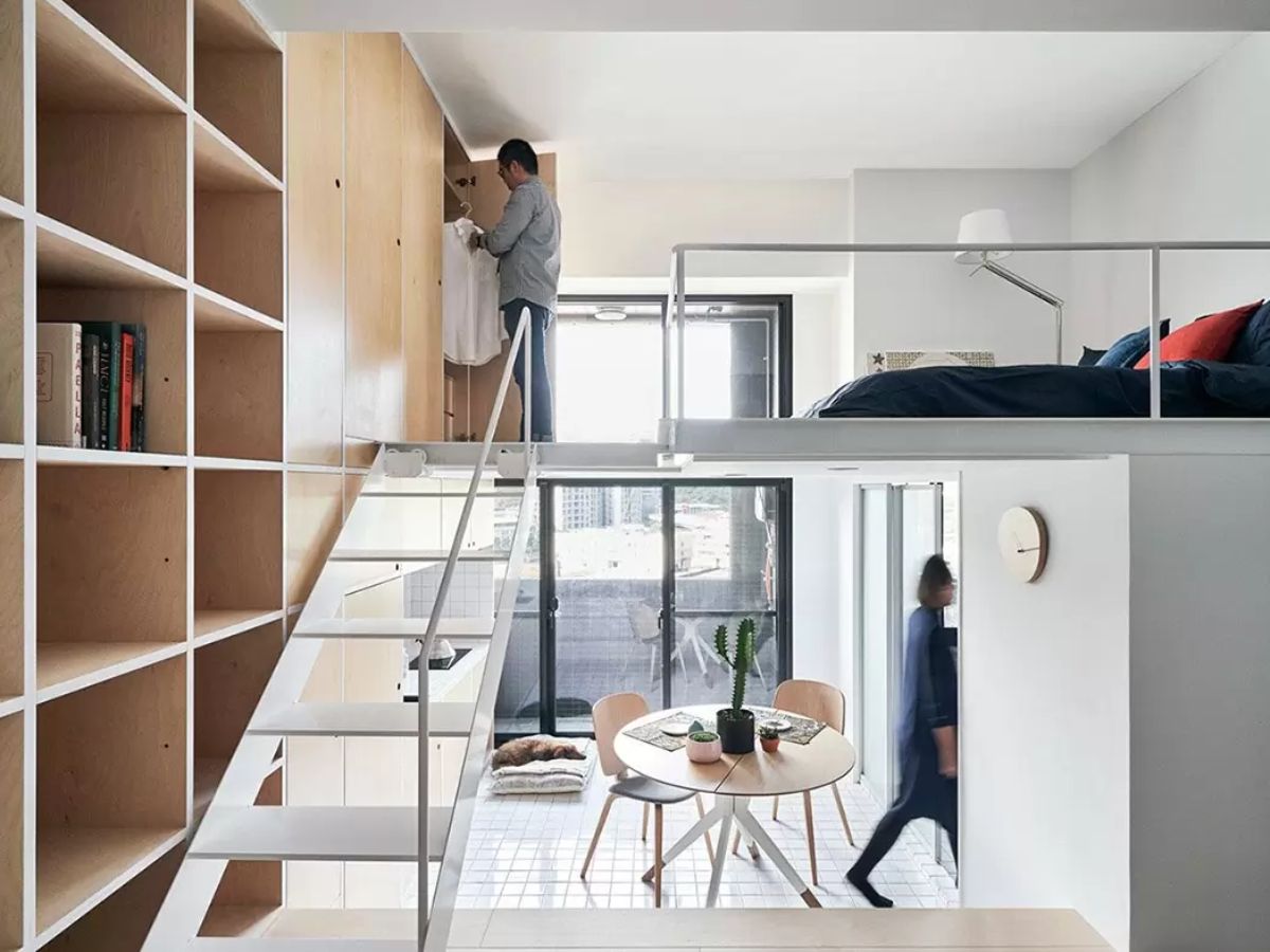 Nh&agrave; g&aacute;c lửng c&oacute; 1 ph&ograve;ng ngủ ở tr&ecirc;n v&agrave; 1 ph&ograve;ng ngủ ph&iacute;a dưới