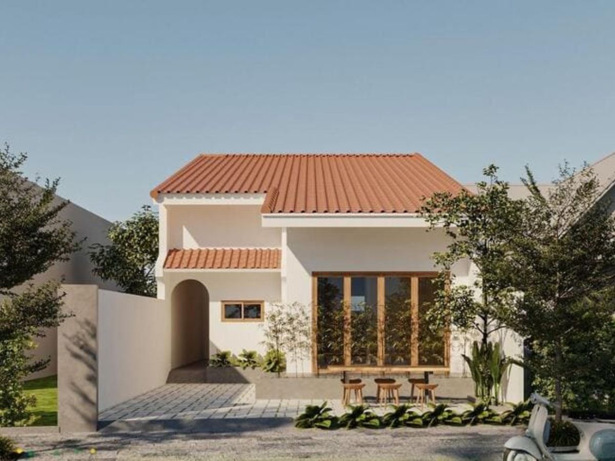 Nh&agrave; g&aacute;c lửng đẹp ở n&ocirc;ng th&ocirc;n c&oacute; c&acirc;y xanh, cửa sổ lớn v&agrave; khoảng s&acirc;n rộng