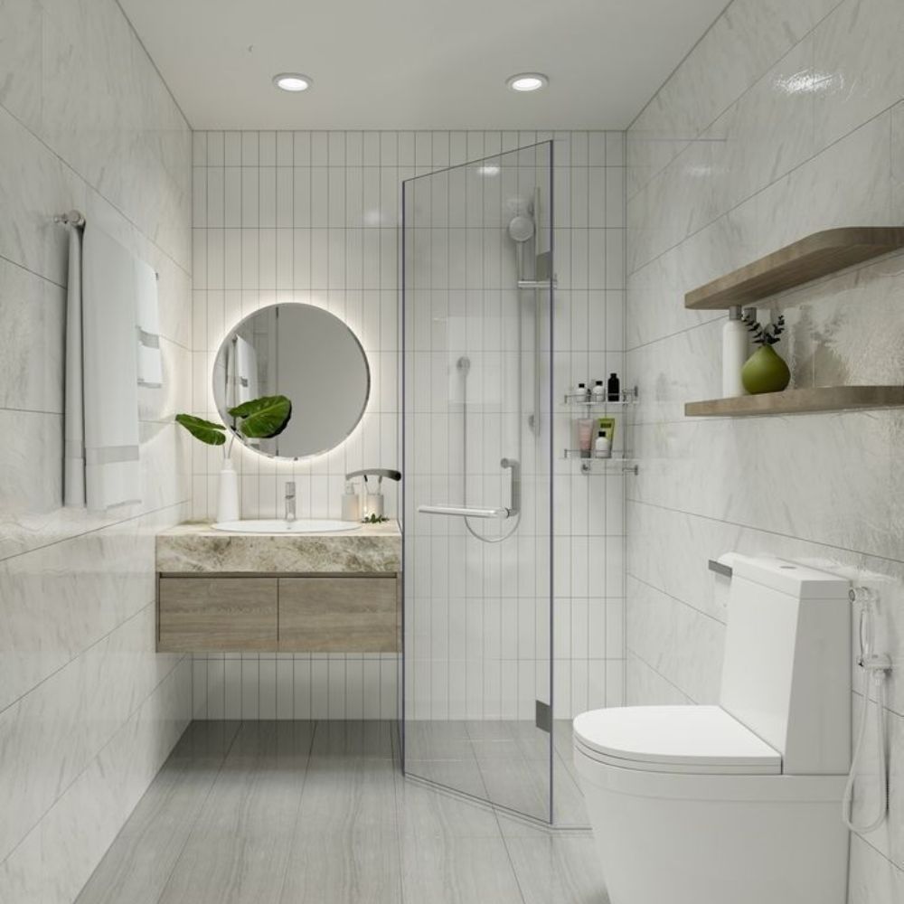 Chọn m&agrave;u s&aacute;ng chủ đạo cho ph&ograve;ng tắm kh&ocirc;ng c&oacute; &aacute;nh s&aacute;ng tự nhi&ecirc;n