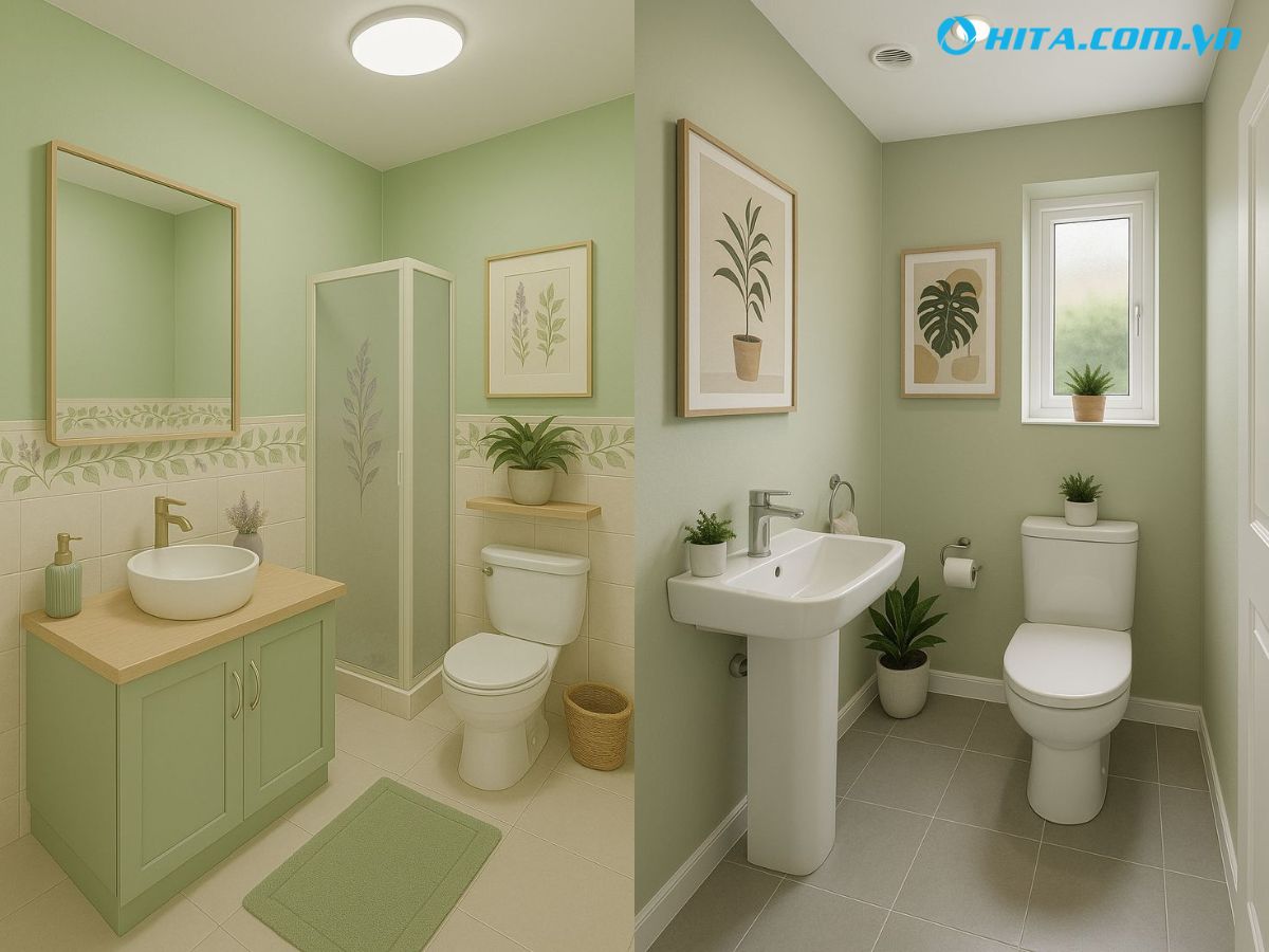 Ph&ograve;ng tắm sắc xanh mint tươi trẻ v&agrave; tr&agrave;n đầy sức sống
