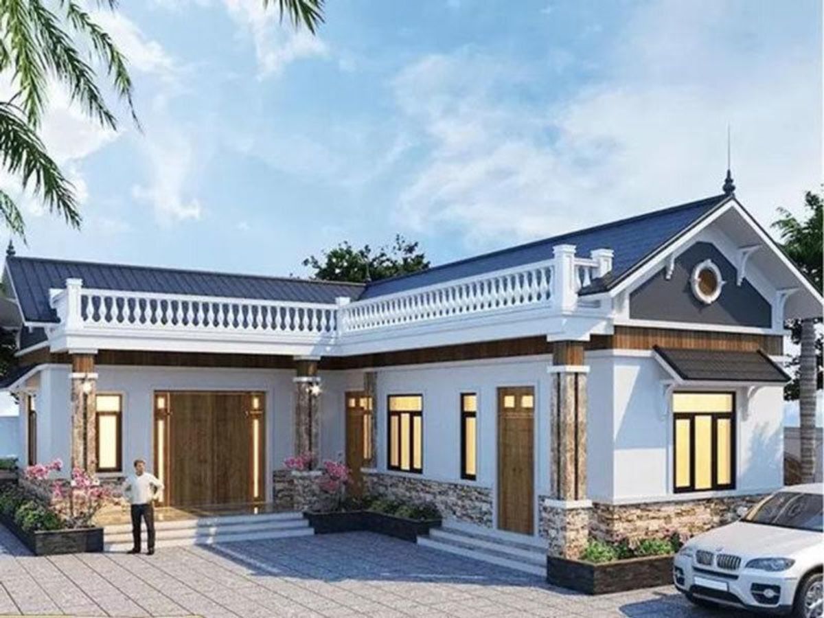 Tận dụng khoảng trống của nh&agrave; chữ L để trồng c&acirc;y, l&agrave;m khoảng s&acirc;n nhỏ trước nh&agrave;