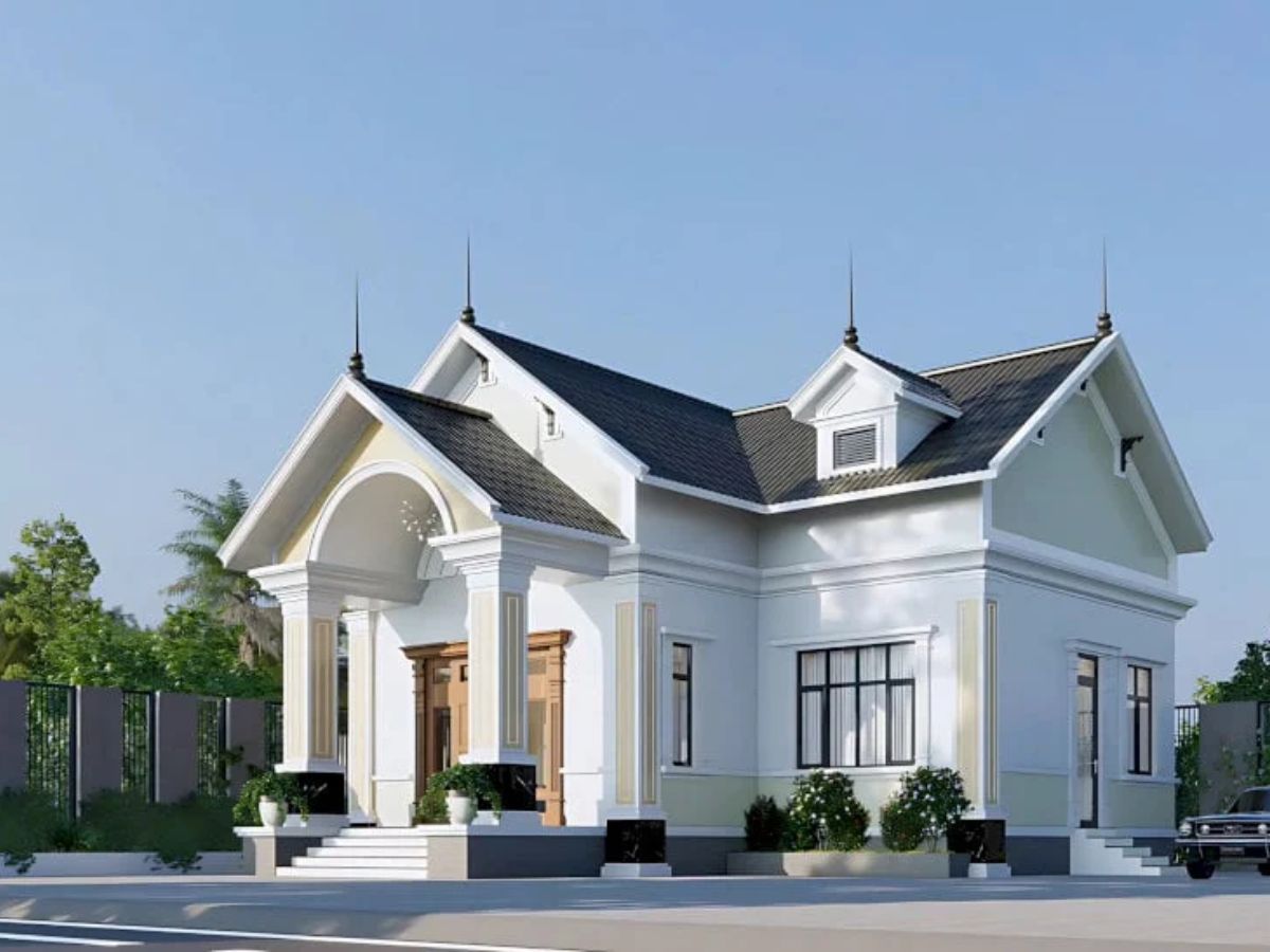 Nh&agrave; chữ L 1 tầng m&aacute;i Th&aacute;i với phần m&aacute;i hi&ecirc;n tinh tế