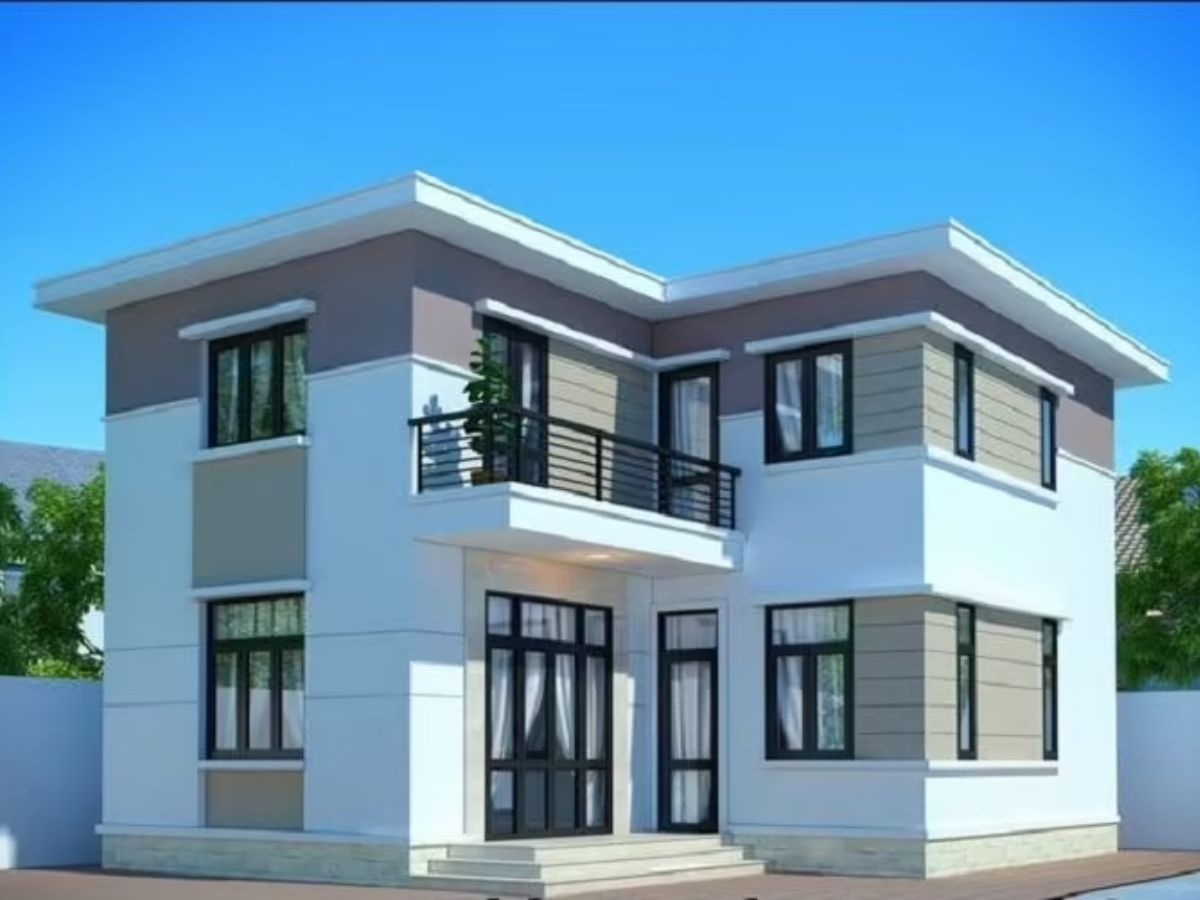 Nh&agrave; m&aacute;i bằng 2 tầng chữ L ở khu đất hẹp sử dụng cửa k&iacute;nh lớn tạo sự th&ocirc;ng tho&aacute;ng