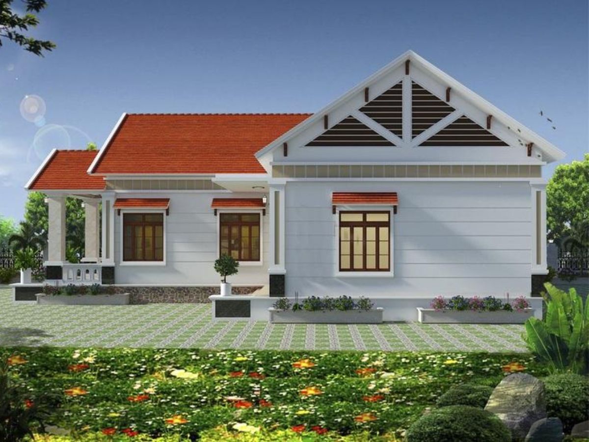 Mẫu nh&agrave; chữ L đẹp với khoảng s&acirc;n xanh m&aacute;t