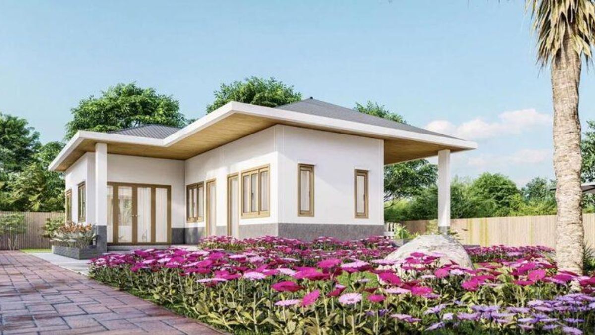 Nh&agrave; chữ L cấp 4 đơn giản với t&ocirc;ng trắng tươi s&aacute;ng, gần gũi thi&ecirc;n nhi&ecirc;n