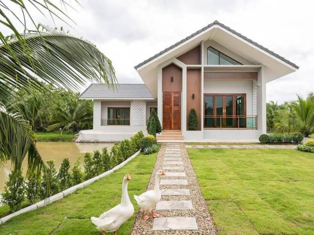Mẫu nh&agrave; chữ L tối giản ở n&ocirc;ng th&ocirc;n c&oacute; khu chăn nu&ocirc;i tiện nghi