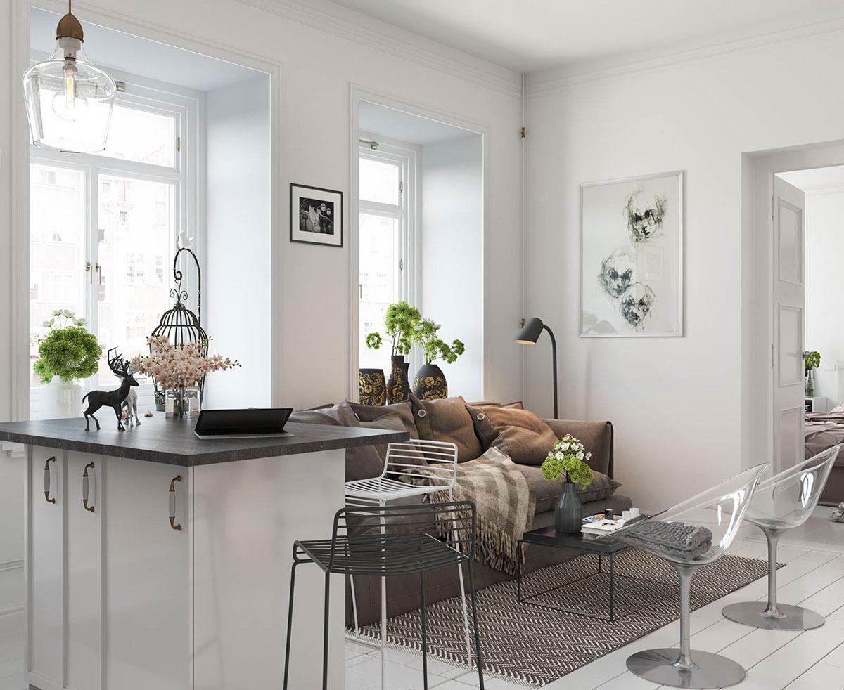 Hình ảnh phòng khách đẹp và tinh tế với tone màu trắng chủ đạo