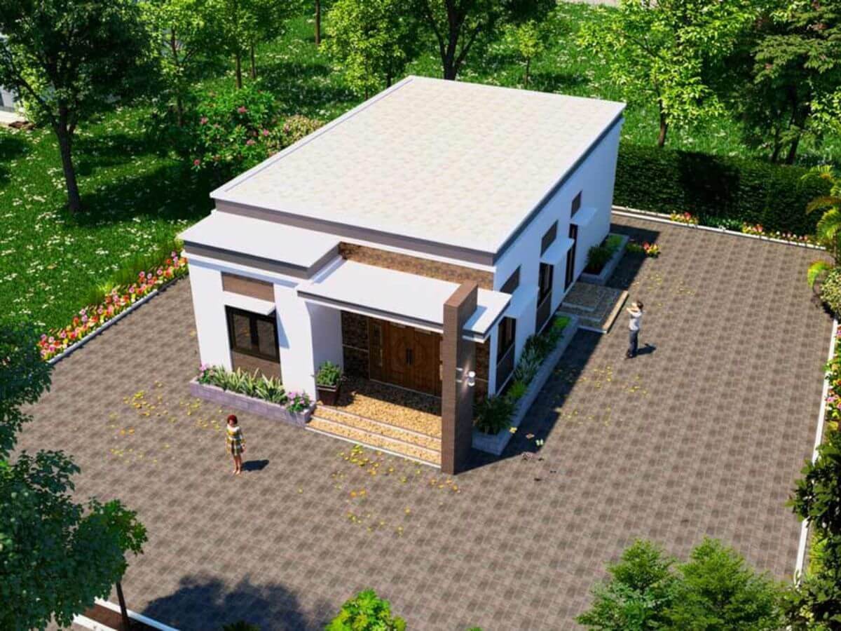 Nh&agrave; 8x12m 1 tầng ở n&ocirc;ng th&ocirc;n thường được x&acirc;y tr&ecirc;n khu đất rộng