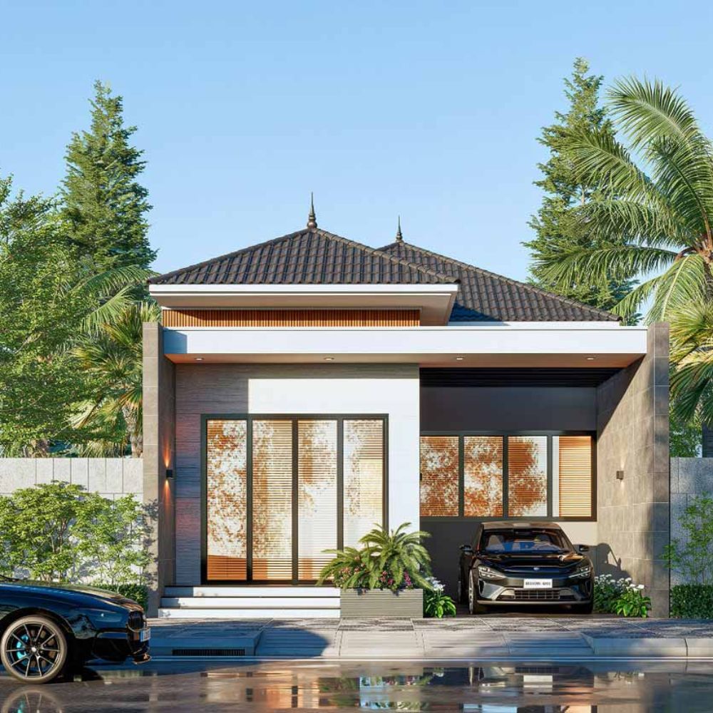 Nh&agrave; 1 tầng 8x12m ở n&ocirc;ng th&ocirc;n với kiểu m&aacute;i Nhật nhẹ nh&agrave;ng, tinh tế