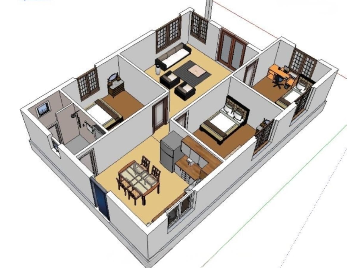 Dễ d&agrave;ng trong việc bố tr&iacute; c&ocirc;ng năng b&ecirc;n trong của nh&agrave; 8x12 1 tầng