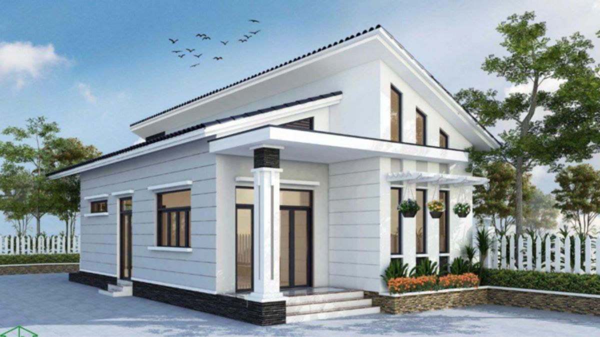 Nh&agrave; cấp 4 3 ph&ograve;ng ngủ m&aacute;i lệch hiện đại với tone trắng thanh lịch