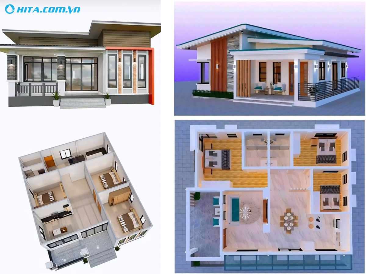 Bố tr&iacute; 3 ph&ograve;ng ngủ đối xứng quanh kh&ocirc;ng gian sinh hoạt chung 1