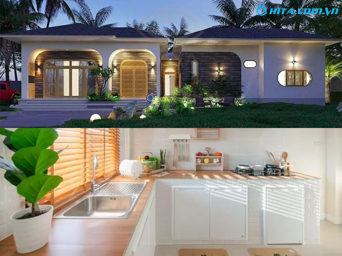 Mẫu nh&agrave; cấp 4 3 ph&ograve;ng ngủ c&oacute; kh&ocirc;ng gian bếp t&aacute;ch biệt tạo sự thoải m&aacute;i, sạch sẽ khi sinh hoạt