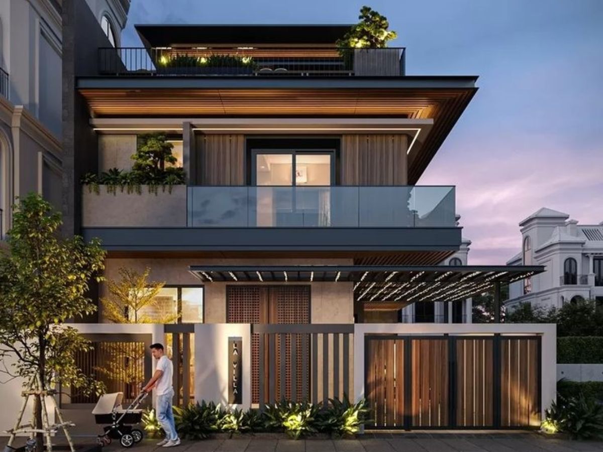 Mẫu nh&agrave; vu&ocirc;ng 2 tầng m&aacute;i bằng đẹp với s&acirc;n thượng thư gi&atilde;n