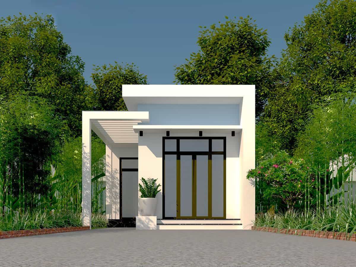 Mẫu nh&agrave; vu&ocirc;ng tối giản tập trung v&agrave;o c&ocirc;ng năng, lược bỏ những chi tiết kh&ocirc;ng cần thiết