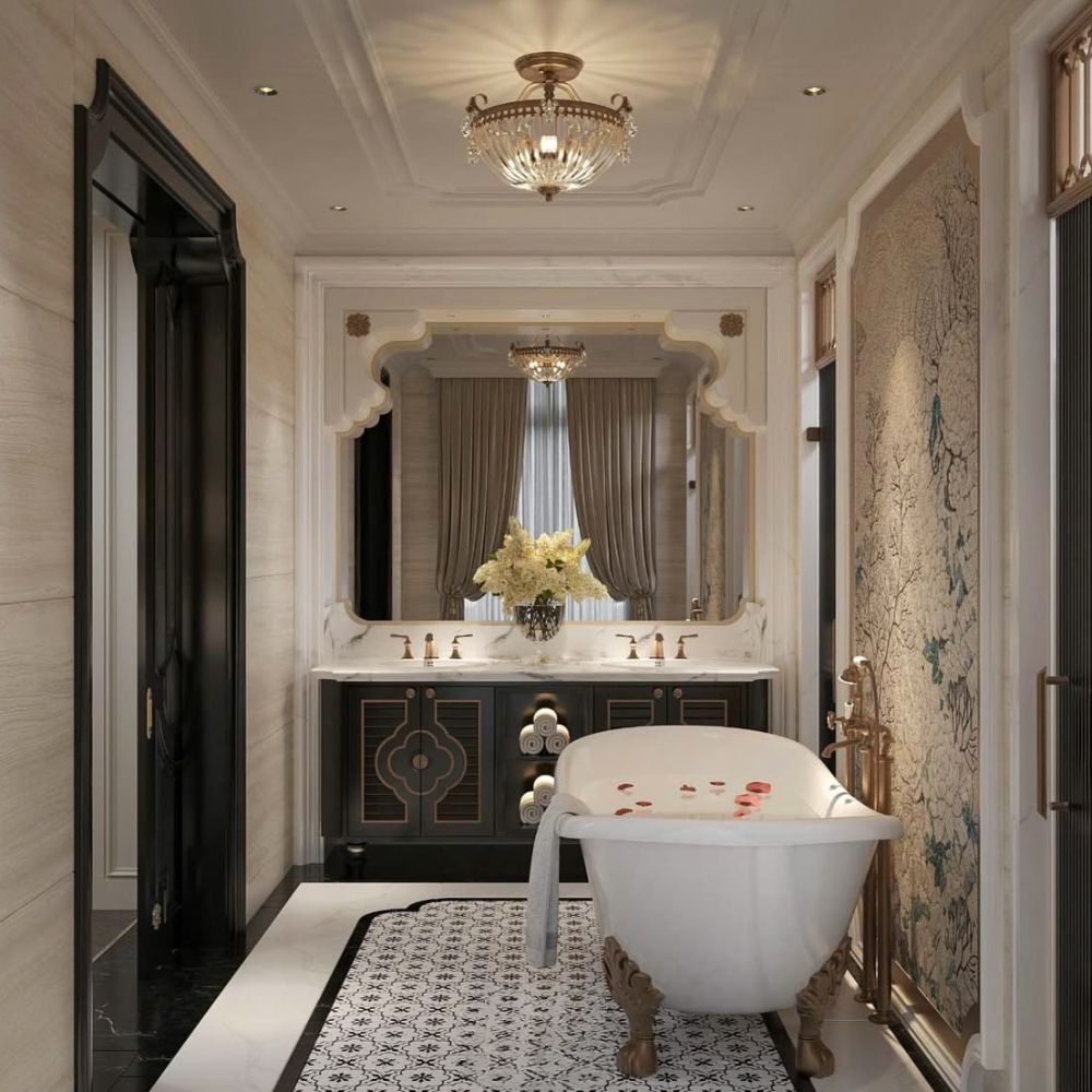 Ph&ograve;ng tắm Vintage đẳng cấp, sang trọng với bồn tắm ch&acirc;n rồng bắt mắt