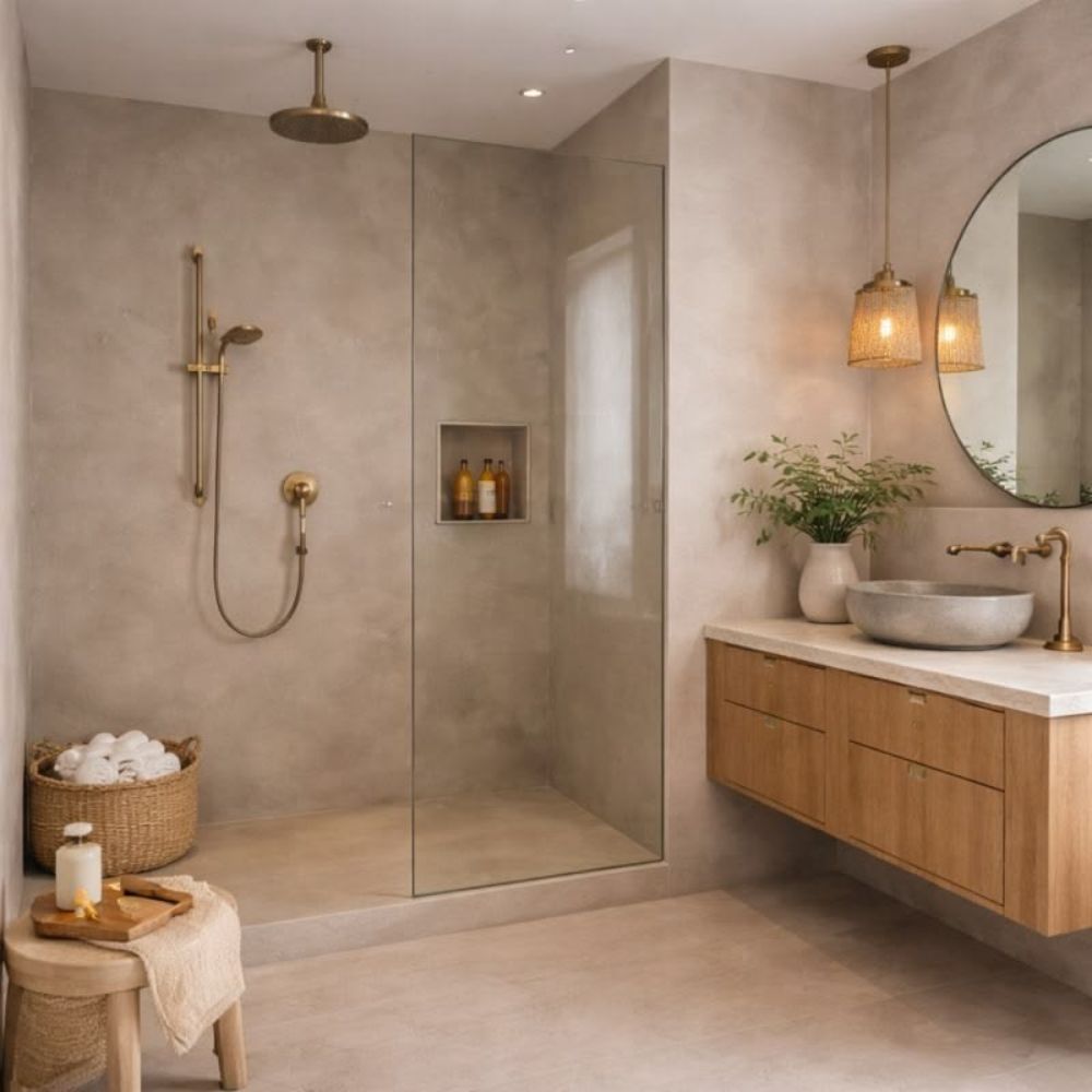 Đặt một chậu c&acirc;y nhỏ ở khu lavabo cho ph&ograve;ng tắm Vintage
