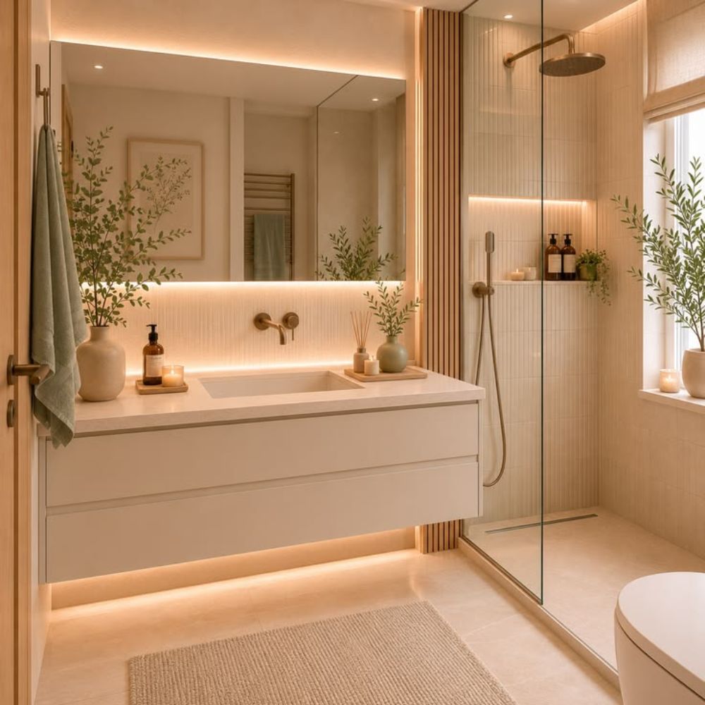 Nh&agrave; tắm Vintage với &aacute;nh s&aacute;ng v&agrave;ng ấm &aacute;p, gần gũi