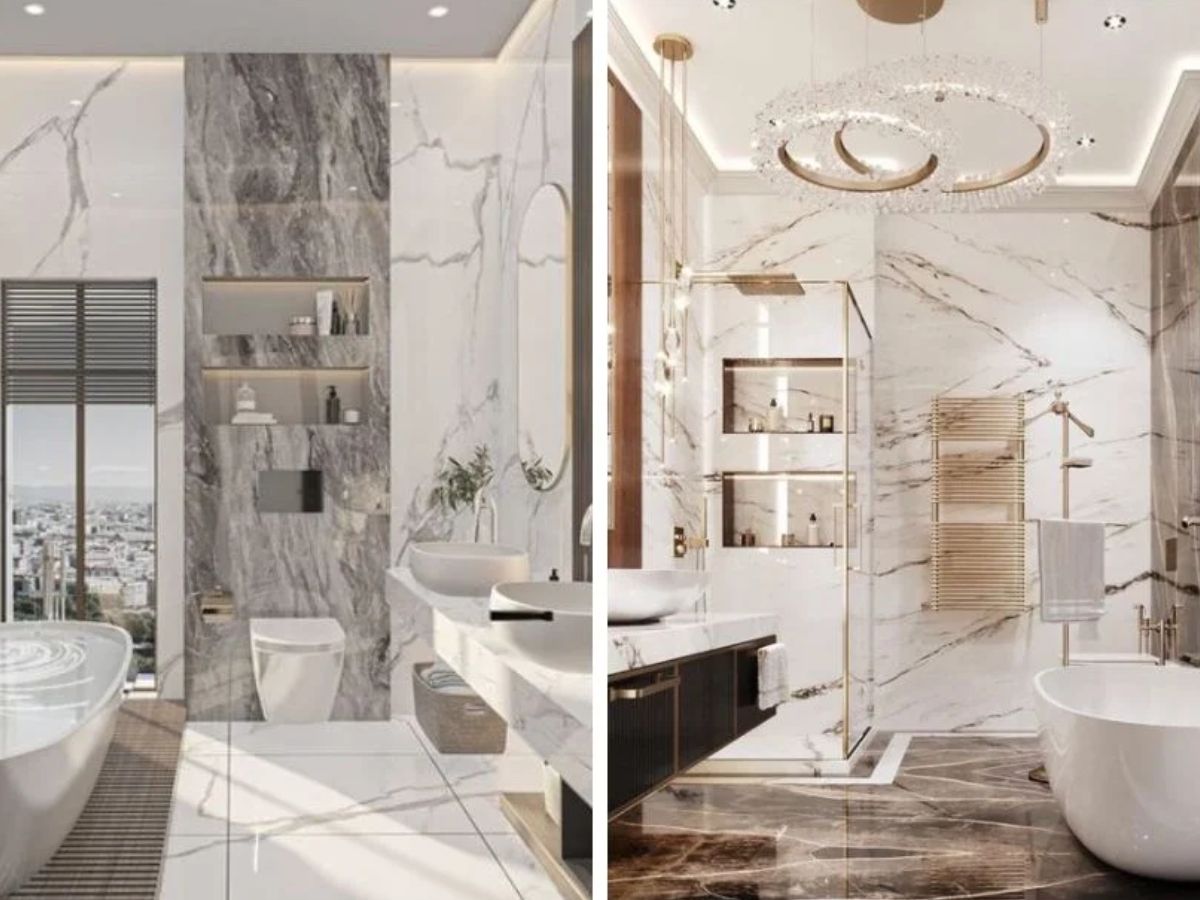 Nh&agrave; tắm sang trọng v&agrave; xa hoa hơn với gạch v&acirc;n đ&aacute; t&ocirc;ng m&agrave;u s&aacute;ng tinh tế