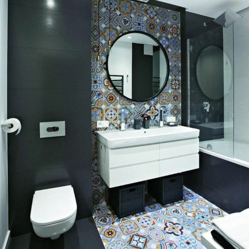 Mẫu gạch b&ocirc;ng l&aacute;t nền nh&agrave; vệ sinh đa sắc m&agrave;u cực bắt mắt