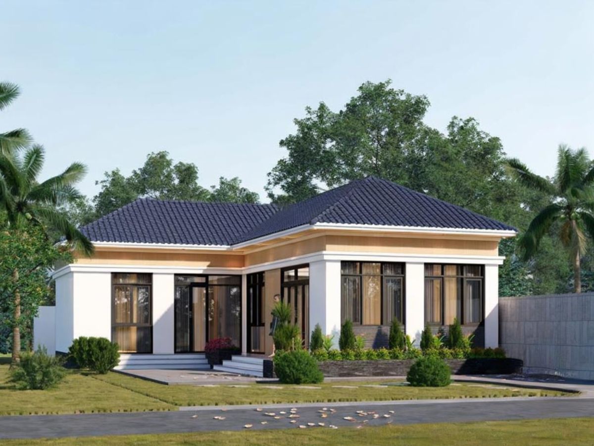 Nh&agrave; 1 tầng n&ocirc;ng th&ocirc;n m&aacute;i Nhật kết hợp s&acirc;n vườn h&agrave;i h&ograve;a với thi&ecirc;n nhi&ecirc;n