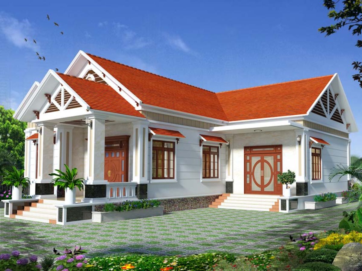 Nh&agrave; chữ L 1 tầng đẹp ở n&ocirc;ng th&ocirc;n kết hợp s&acirc;n vườn rộng r&atilde;i, tho&aacute;ng m&aacute;t