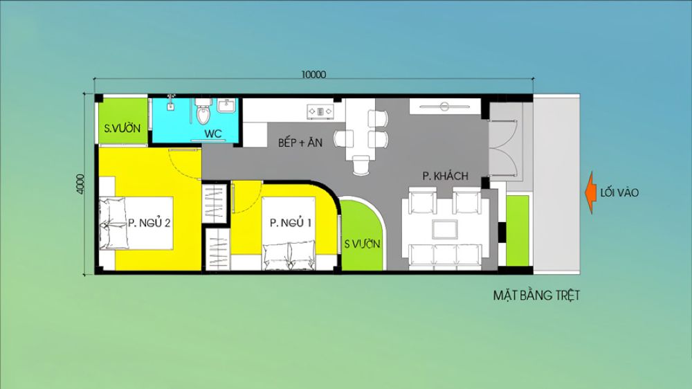 Bản vẽ mặt bằng nh&agrave; 1 tầng 40m2 ở n&ocirc;ng th&ocirc;n với thiết kế mở đầy đủ c&ocirc;ng năng