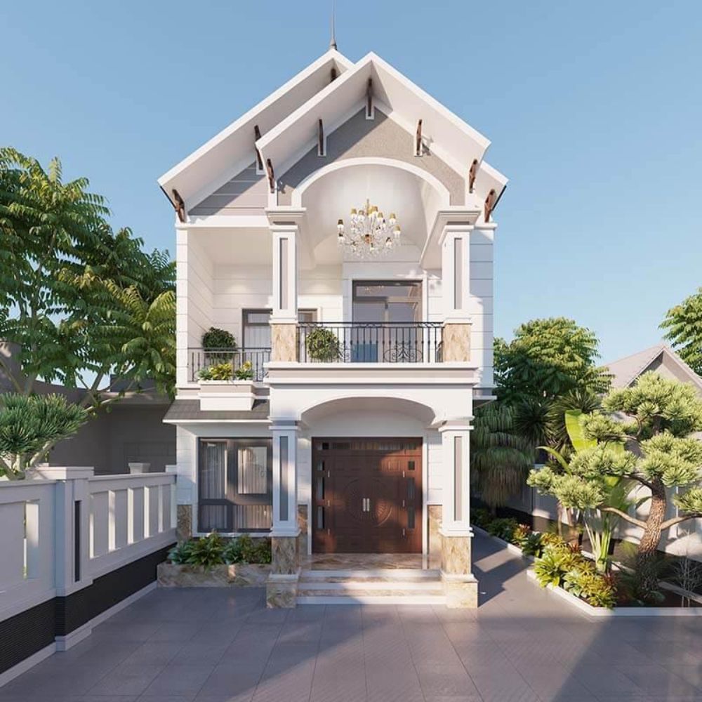 Mẫu nh&agrave; 1 trệt 1 lầu 5x15m đẹp kết hợp m&aacute;i Th&aacute;i thanh lịch