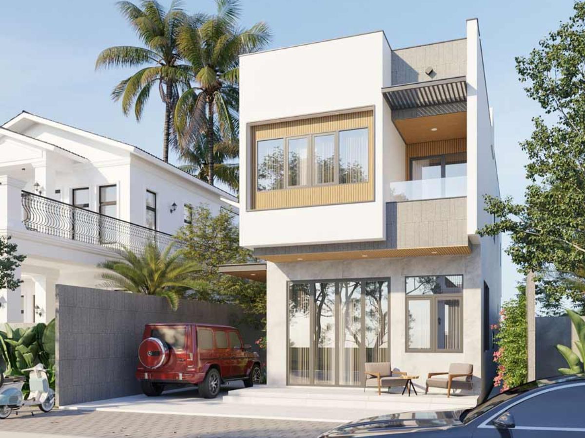 Nh&agrave; 1 trệt 1 lầu với m&aacute;i bằng tối giản, c&acirc;n đối