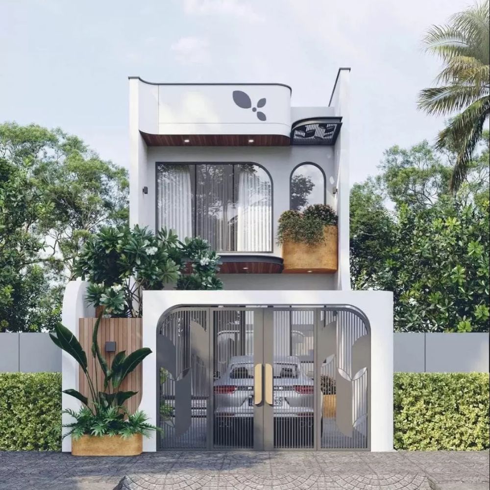 Nh&agrave; 1 trệt 1 lầu sử dụng c&aacute;c vật liệu hiện đại như k&iacute;nh, gỗ, b&ecirc; t&ocirc;ng