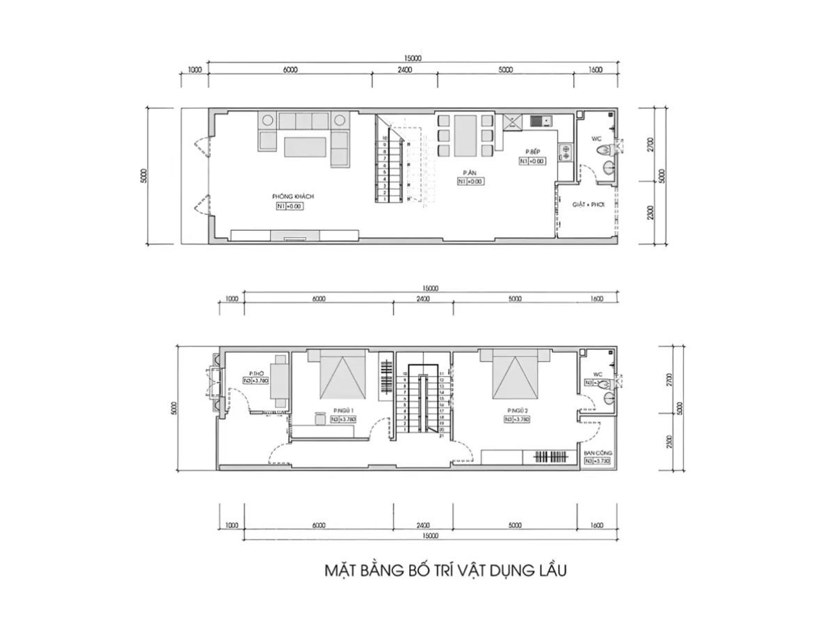 V&iacute; dụ về bố cục mặt bằng bố tr&iacute; kh&ocirc;ng gian khoa học cho nh&agrave; 1 trệt 1 lầu