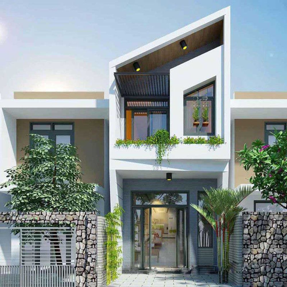 Nh&agrave; 1 trệt 1 lầu tận dụng v&aacute;ch k&iacute;nh lớn để tạo cảm gi&aacute;c th&ocirc;ng tho&aacute;ng