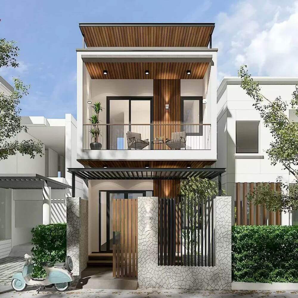 Mẫu nh&agrave; 1 trệt 1 lầu đẹp 4x20 kết hợp giếng trời v&agrave; ban c&ocirc;ng để đ&oacute;n gi&oacute; trời v&agrave; &aacute;nh s&aacute;ng tự nhi&ecirc;n