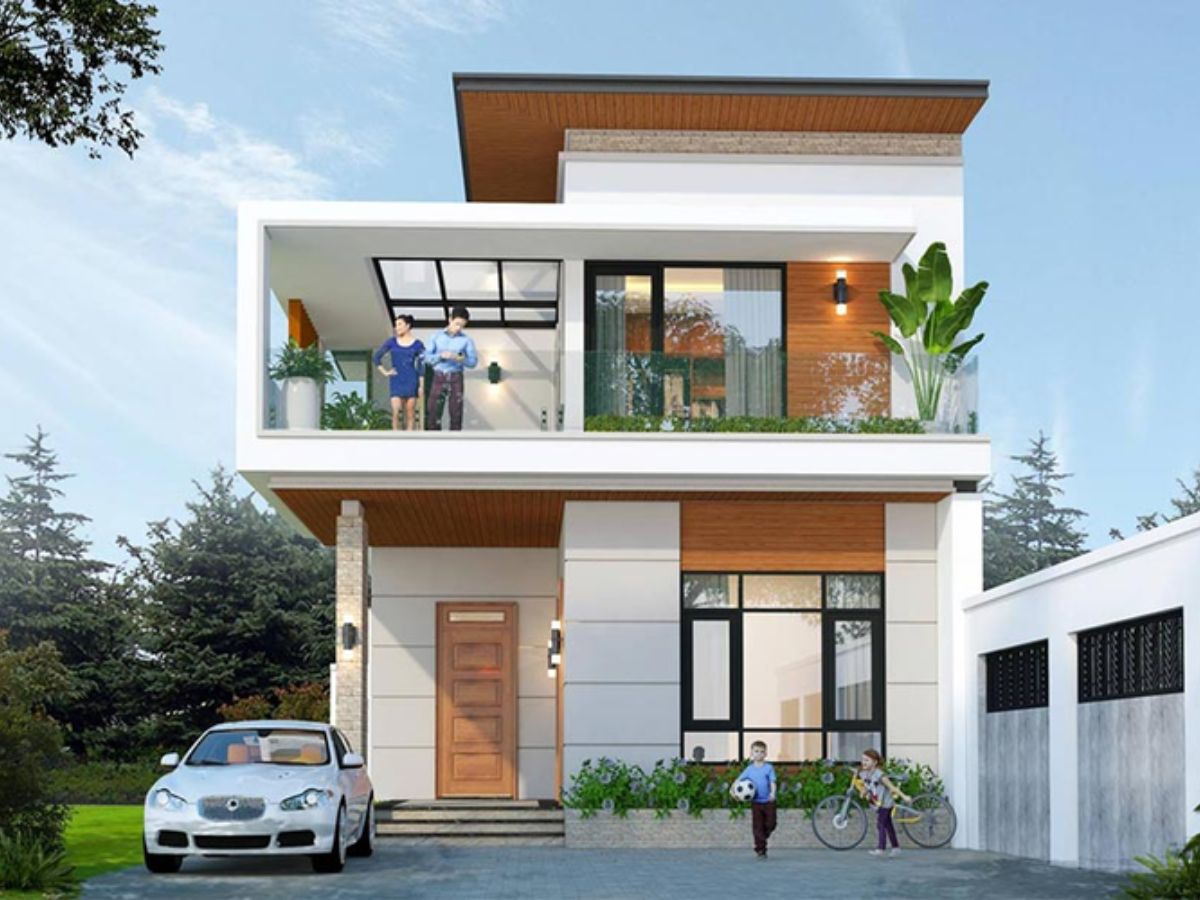 Nh&agrave; 2 tầng m&aacute;i bằng c&oacute; phần ban c&ocirc;ng rộng tho&aacute;ng