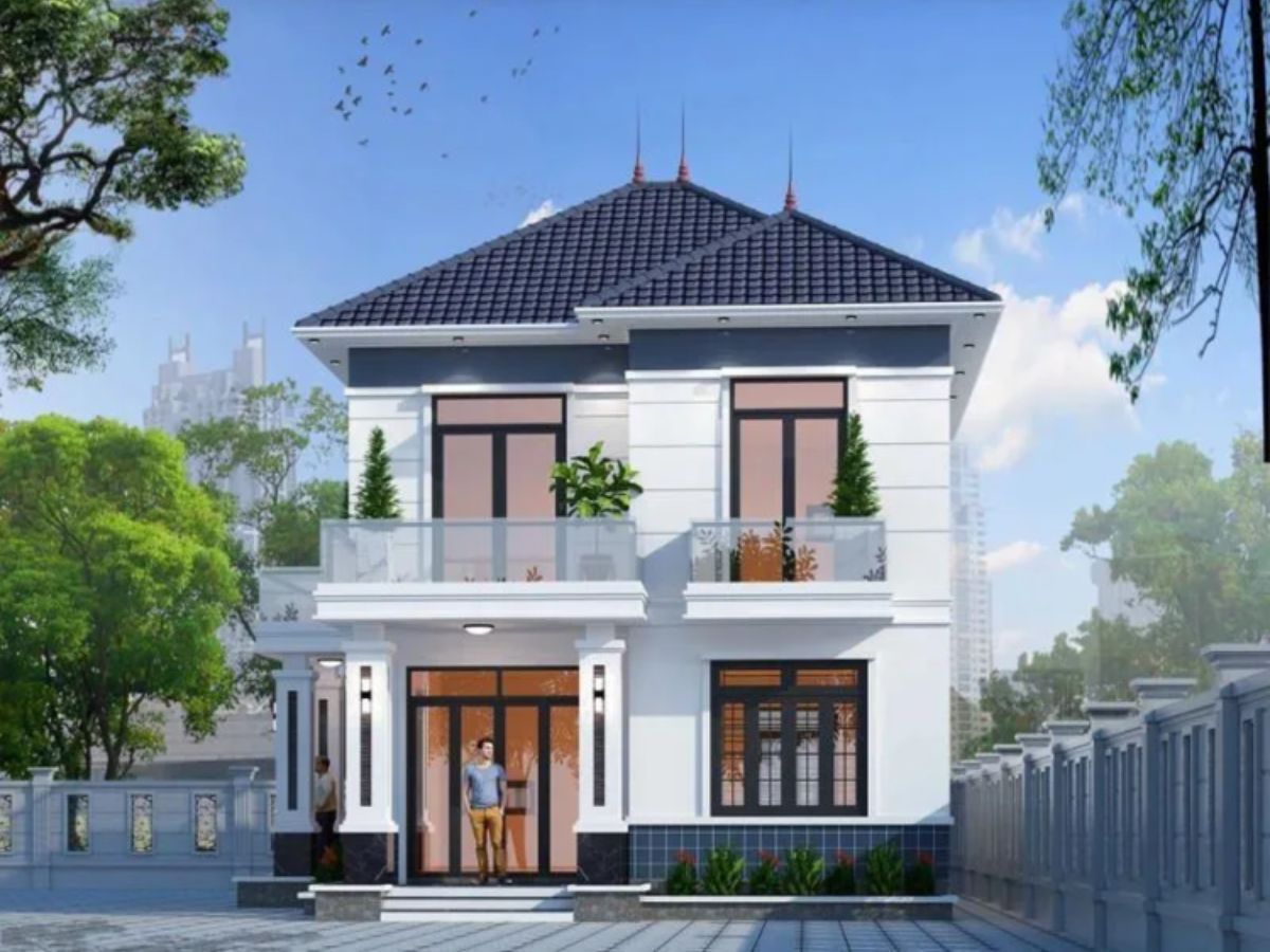 N&ecirc;n sử dụng m&aacute;i ng&oacute;i c&oacute; độ dốc khi x&acirc;y nh&agrave; 2 tầng ở khu vực nắng n&oacute;ng