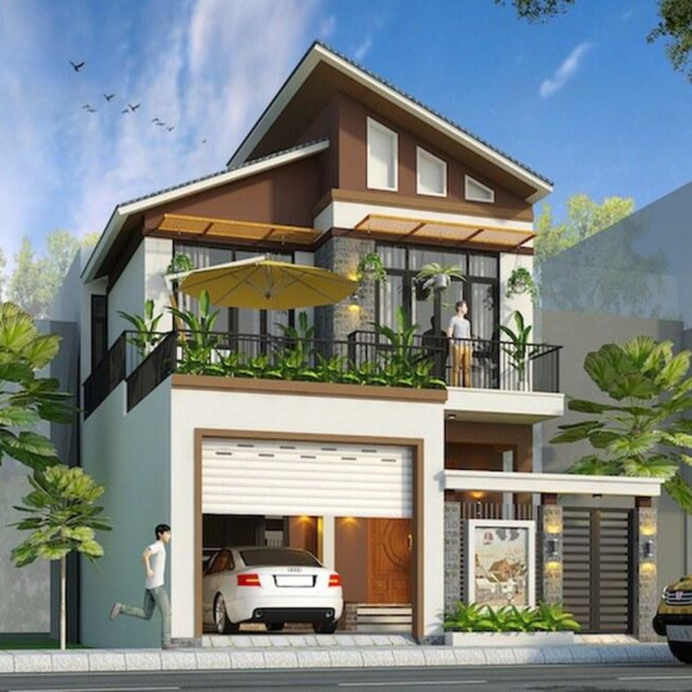 Nh&agrave; 2 tầng m&aacute;i lệch c&oacute; kh&ocirc;ng gian b&ecirc;n trong th&ocirc;ng tho&aacute;ng v&agrave; khả năng tho&aacute;t nước nhanh